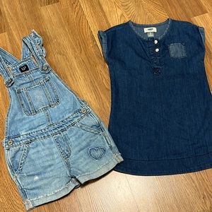 Denim GAP overalls and Old Navy dress